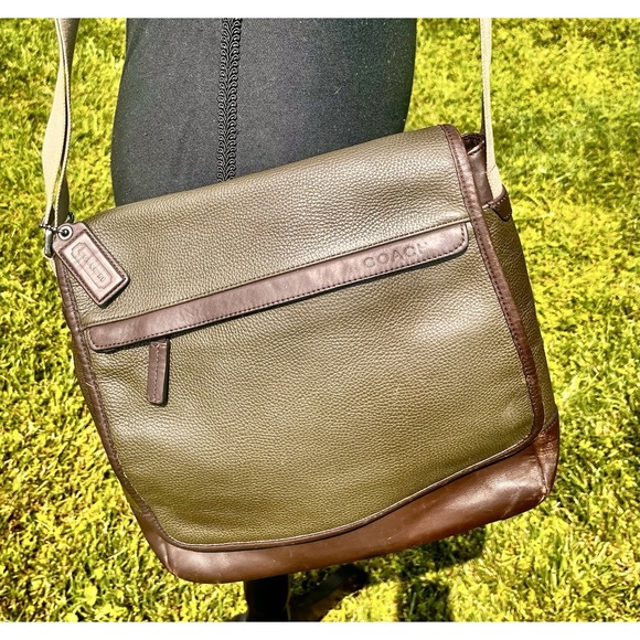 Coach F70973 Olive And Brown‎ Camden Leather Map Bag Crossbody laptop messenger